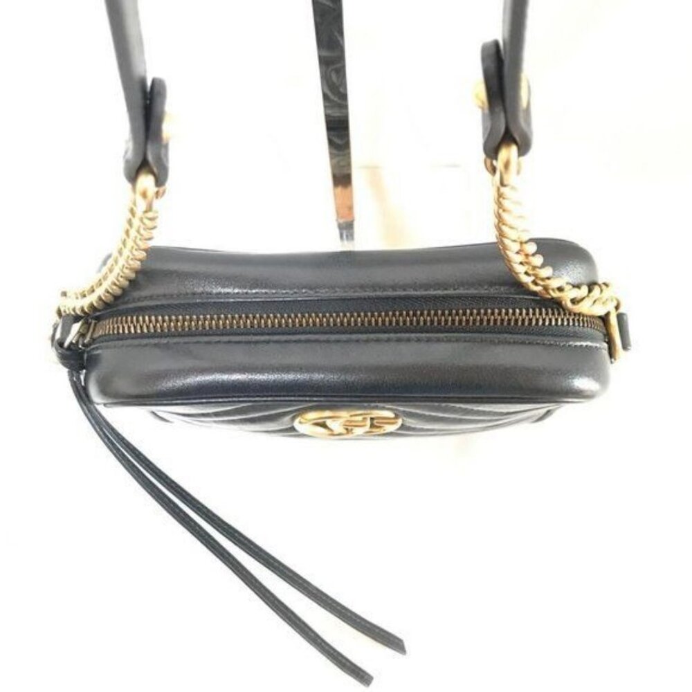 Authentic GUCCI Marmont GG Camera Bag Calfskin Crossbody Chain Shoulder Black - Picture 9 of 16